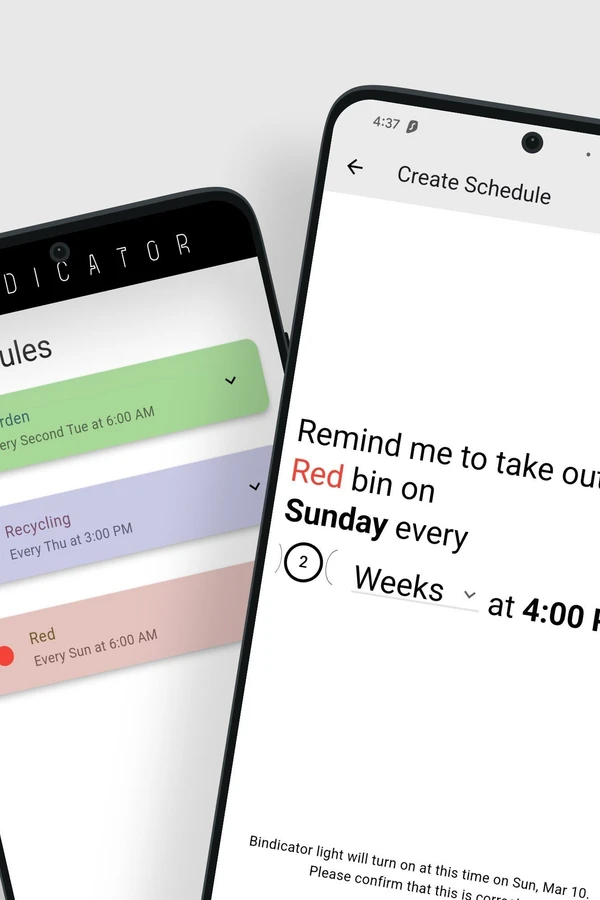 Bindicator app on a smartphone